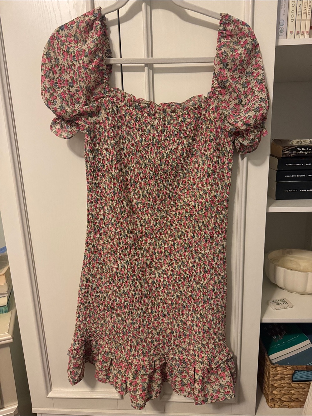 Dress Forum Floral Smocked Mini Dress in Pink and Cream